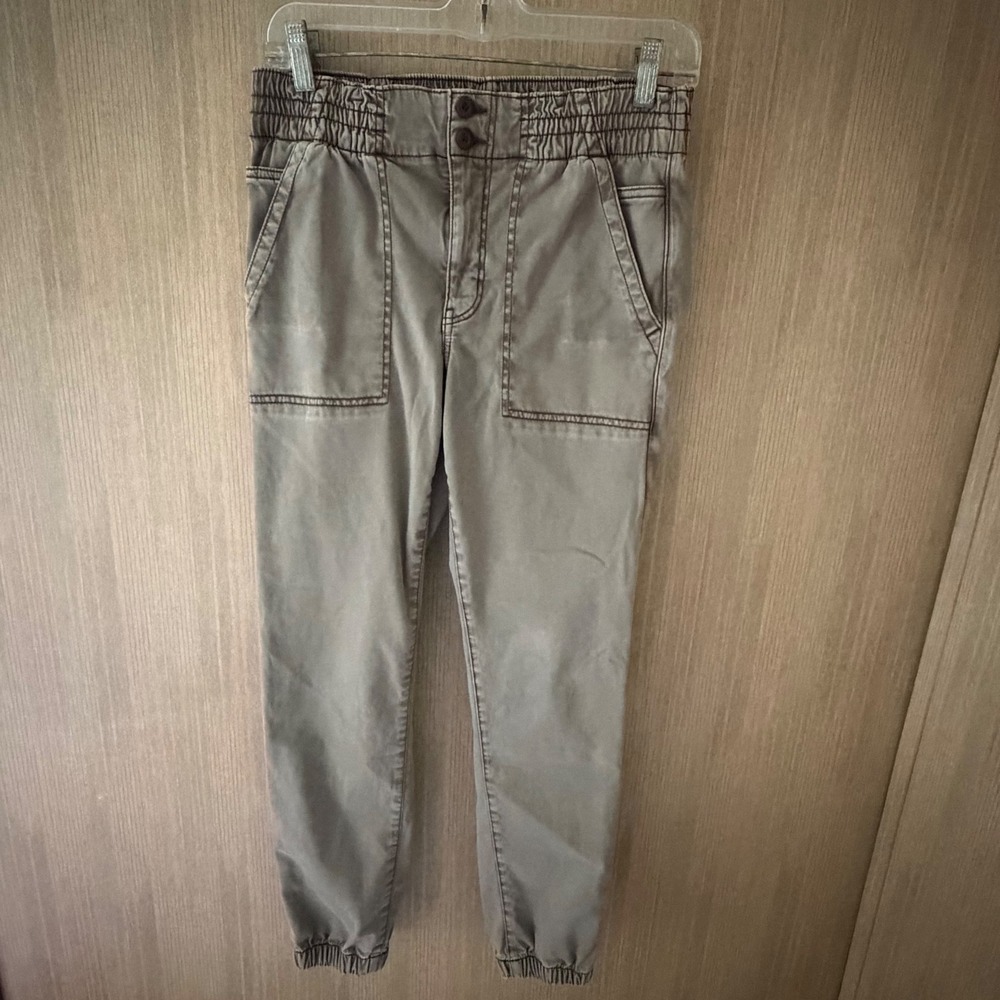 American Eagle Jogger Pants Womens 10 Green Cotton Stretch Utility Smocked Waist